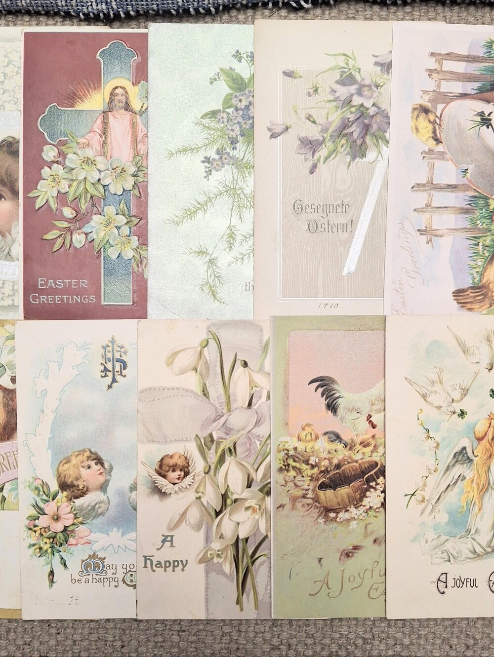 Vintage Easter Postcard Lot Embossed Religious Angel Chick Floral Cards